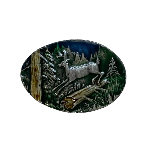 Vintage 1980s leaping deer Scene metal belt buckle - Picture 4 of 13